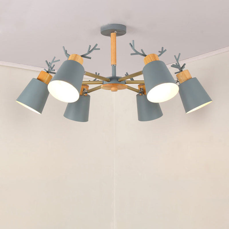 Nordic Antler Semi Flush Mount Ceiling Light with Metal Shade - 6 Bulbs