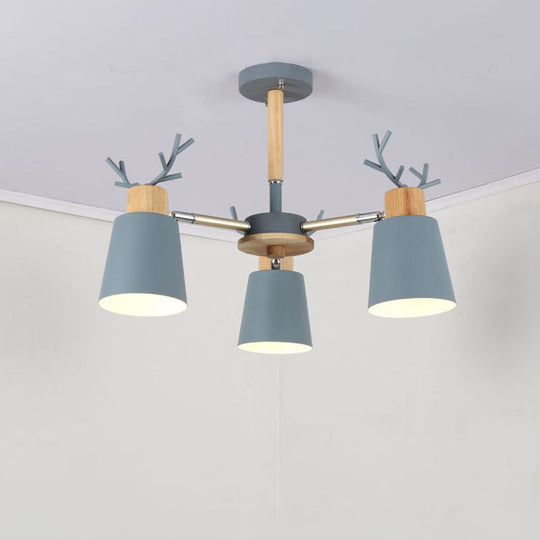 Nordic Antler Semi Flush Mount Ceiling Light with Metal Shade - 6 Bulbs