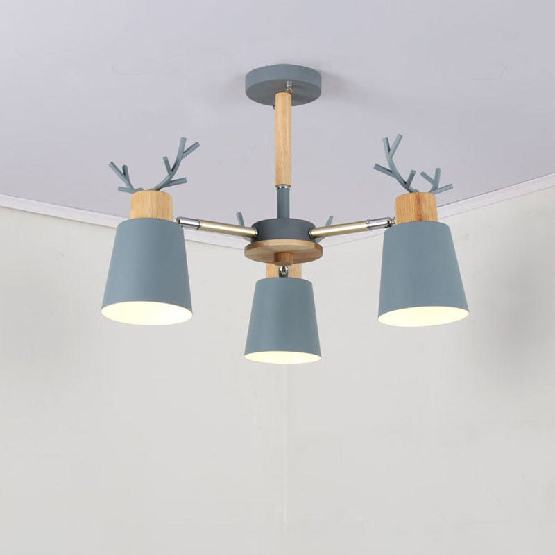 Nordic Antler Semi Flush Mount Ceiling Light With Metal Shade - 6 Bulbs 3 / Grey