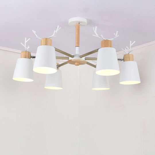 Nordic Antler Semi Flush Mount Ceiling Light with Metal Shade - 6 Bulbs