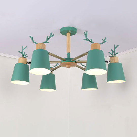 Nordic Antler Semi Flush Mount Ceiling Light with Metal Shade - 6 Bulbs