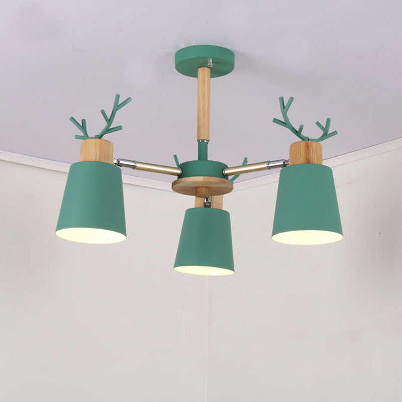 Nordic Antler Semi Flush Mount Ceiling Light with Metal Shade - 6 Bulbs