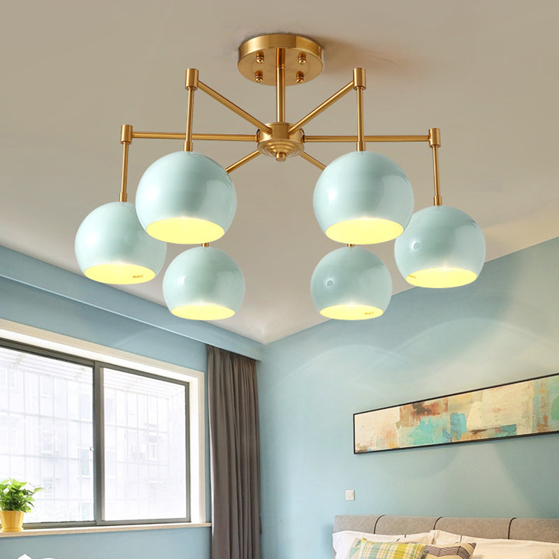 Green Metal Modernist Semi Flush Globe Ceiling Light with Radial Arm - Ideal for Living Room