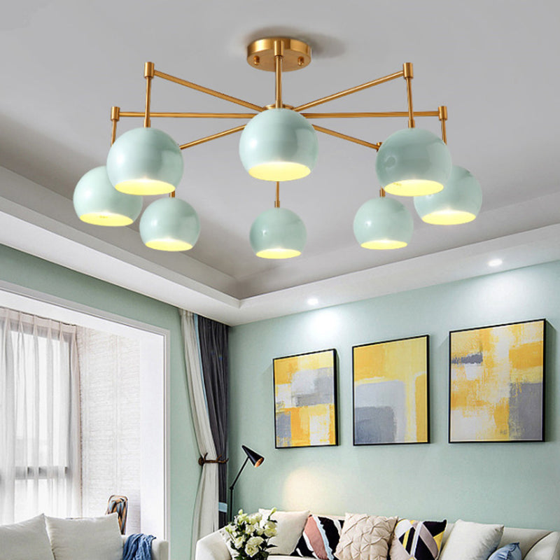 Green Metal Modernist Semi Flush Globe Ceiling Light with Radial Arm - Ideal for Living Room