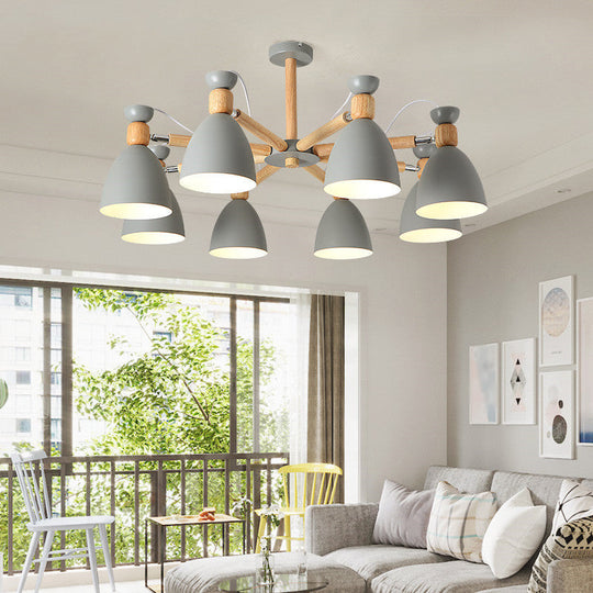 Contemporary Metal Flared Semi-Flush Mount Ceiling Light with Wood Arm - Ideal for Living Room