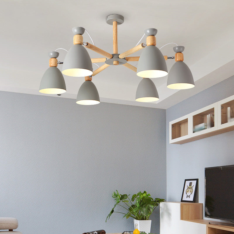 Contemporary Metal Flared Semi-Flush Mount Ceiling Light with Wood Arm - Ideal for Living Room