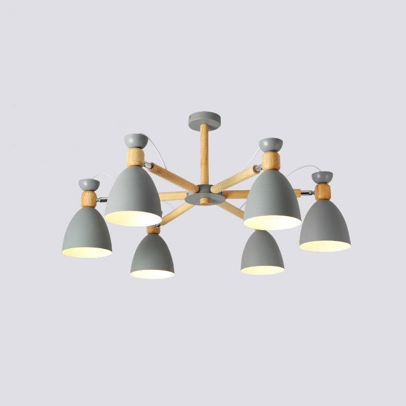 Contemporary Metal Flared Semi-Flush Mount Ceiling Light with Wood Arm - Ideal for Living Room