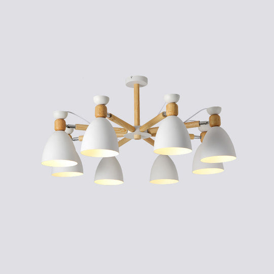 Contemporary Metal Flared Semi-Flush Mount Ceiling Light With Wood Arm - Ideal For Living Room