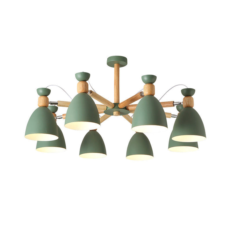 Contemporary Metal Flared Semi-Flush Mount Ceiling Light with Wood Arm - Ideal for Living Room