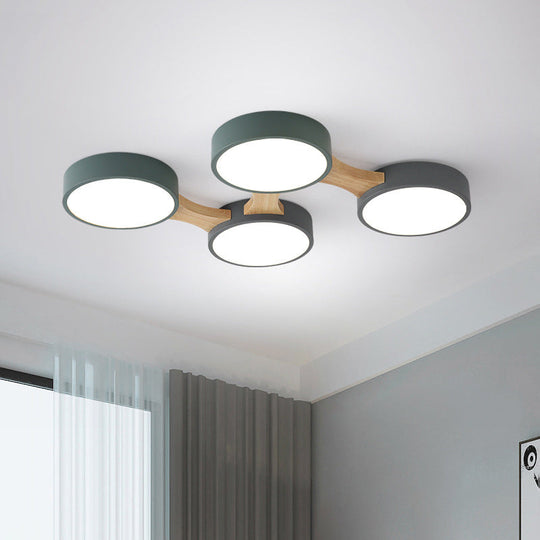 Minimal Acrylic Led Flush Mount Ceiling Light With Wood Arm