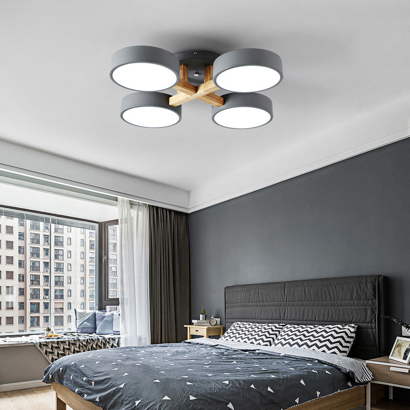 Sleek Round Living Room Ceiling Light: Minimalist Semi Mount Fixture With Acrylic Shade And Wood Arm