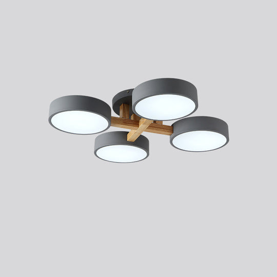 Sleek Round Living Room Ceiling Light: Minimalist Semi Mount Fixture With Acrylic Shade And Wood Arm