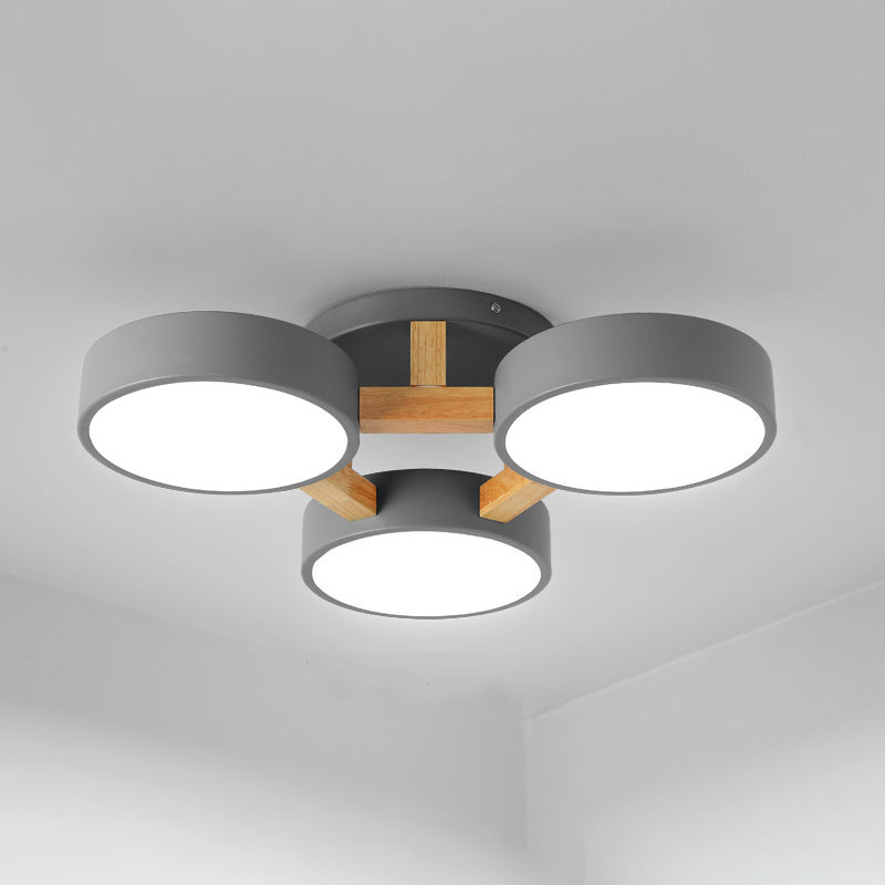 Sleek Round Living Room Ceiling Light: Minimalist Semi Mount Fixture With Acrylic Shade And Wood Arm