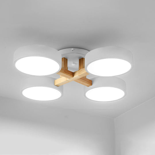 Sleek Round Living Room Ceiling Light: Minimalist Semi Mount Fixture With Acrylic Shade And Wood Arm