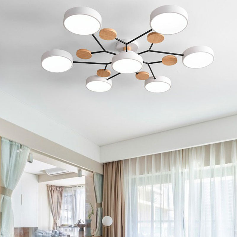 Modern Sputnik Metal Semi-Flush Mount Ceiling Light With 7-Head Design And Stylish Drum Acrylic