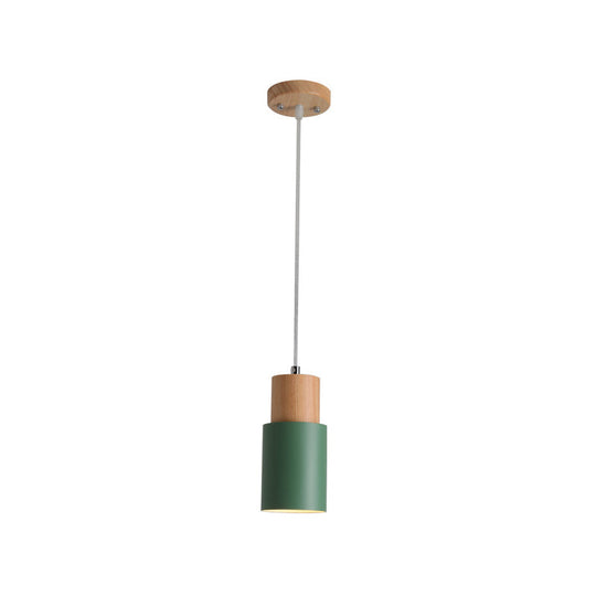 Marta - Metal Tubular Ceiling Pendant Minimalist Metal 1-Light Suspension Lighting Fixture with Wood Top