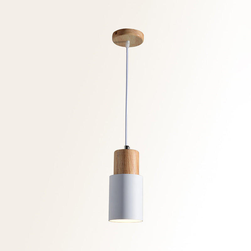 Tubular Ceiling Pendant Minimalist Metal 1-Light Suspension Lighting Fixture with Wood Top