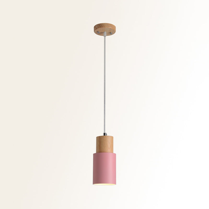 Marta - Metal Tubular Ceiling Pendant Minimalist Metal 1-Light Suspension Lighting Fixture with Wood Top