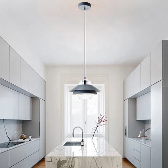 Minimalist 1-Light Metal Drop Pendant For Dining Room Grey