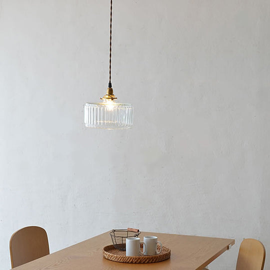 Ribbed Glass Brass Pendulum Light - Warehouse Suspension Lamp