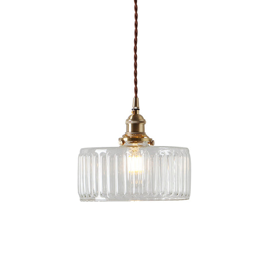 Ribbed Glass Brass Pendulum Light - Warehouse Suspension Lamp