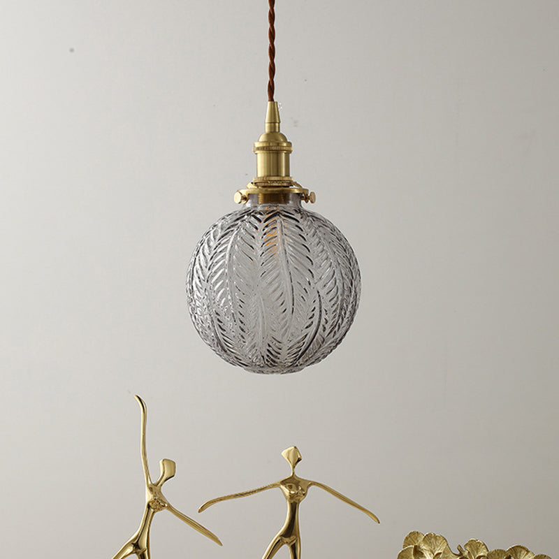 Spherical Pendant Light In Brass Finish With Clear Textured Glass - Ideal For Warehouse