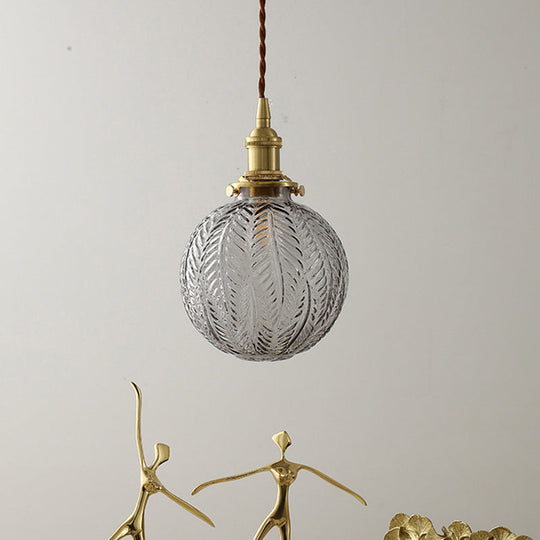 Spherical Pendant Light In Brass Finish With Clear Textured Glass - Ideal For Warehouse