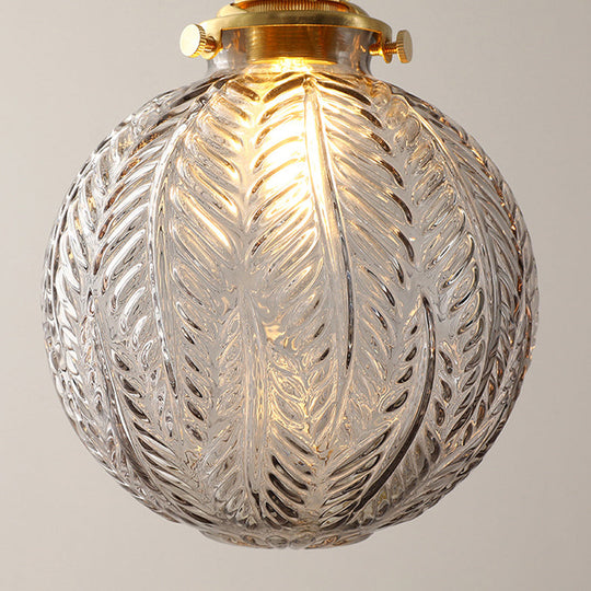 Spherical Pendant Light In Brass Finish With Clear Textured Glass - Ideal For Warehouse