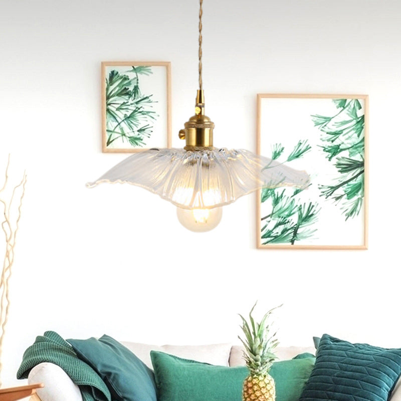 Textured Glass Pendant Lighting: Blossom Industrial 1-Light Ceiling Fixture In Brass - Perfect For