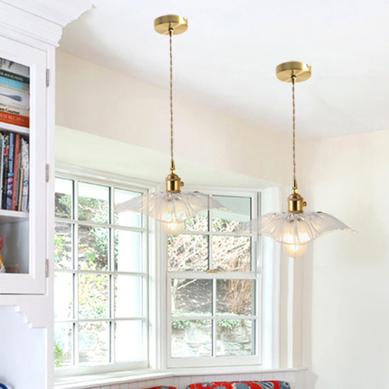 Textured Glass Pendant Lighting: Blossom Industrial 1-Light Ceiling Fixture In Brass - Perfect For