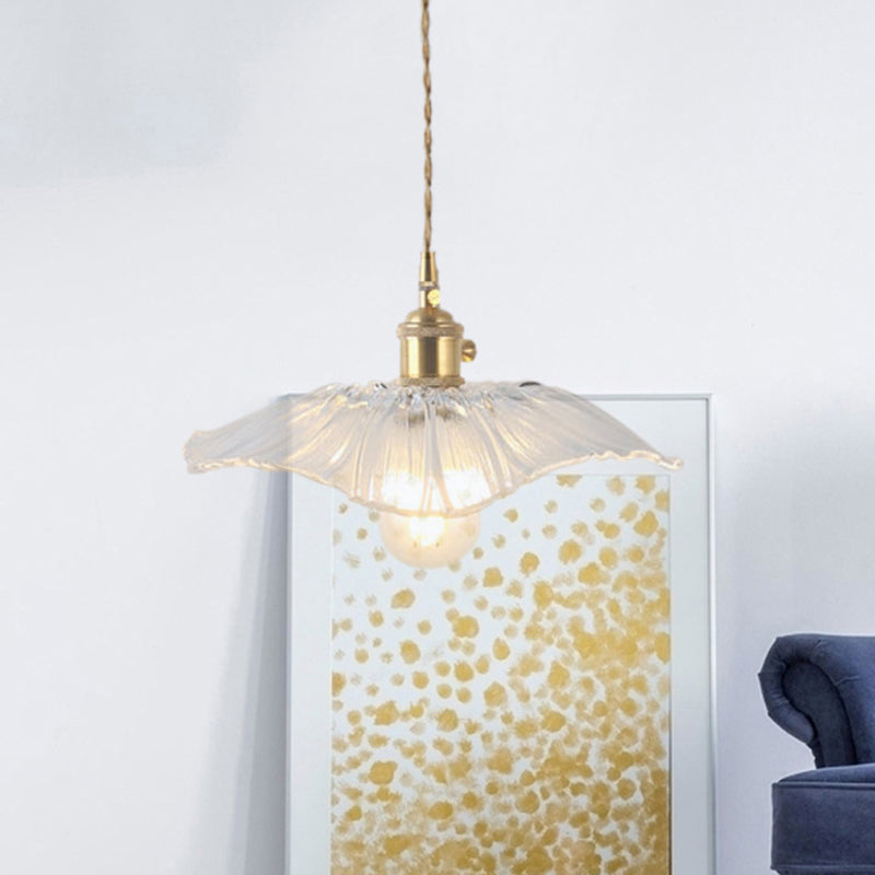 Textured Glass Pendant Lighting: Blossom Industrial 1-Light Ceiling Fixture In Brass - Perfect For