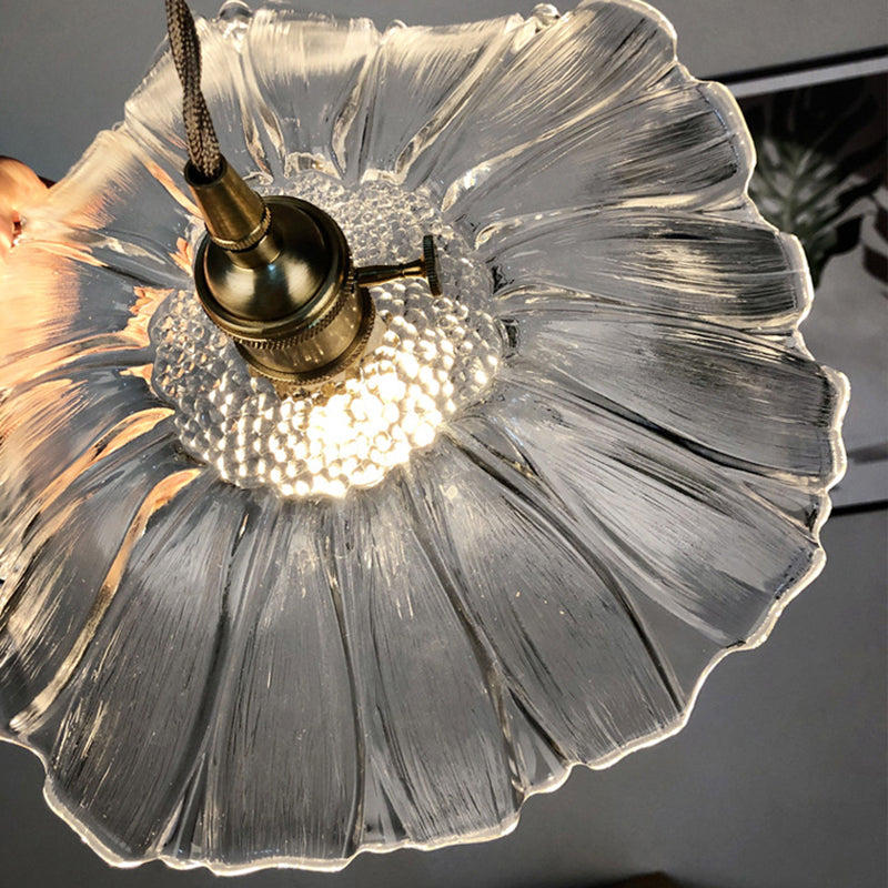 Blossom Textured Glass Pendant Light - Industrial Brass Ceiling Fixture