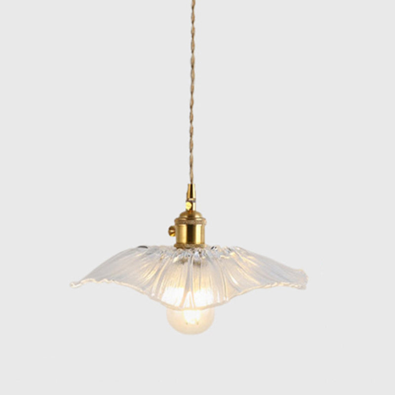 Textured Glass Pendant Lighting: Blossom Industrial 1-Light Ceiling Fixture In Brass - Perfect For