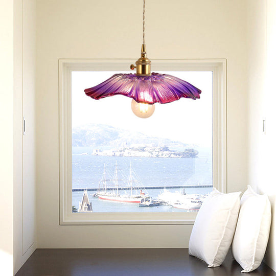 Textured Glass Pendant Lighting: Blossom Industrial 1-Light Ceiling Fixture In Brass - Perfect For