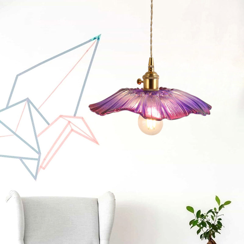 Textured Glass Pendant Lighting: Blossom Industrial 1-Light Ceiling Fixture In Brass - Perfect For