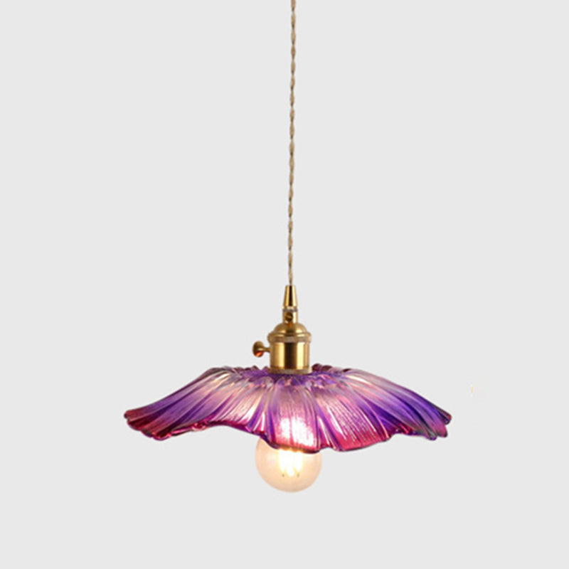 Textured Glass Pendant Lighting: Blossom Industrial 1-Light Ceiling Fixture In Brass - Perfect For