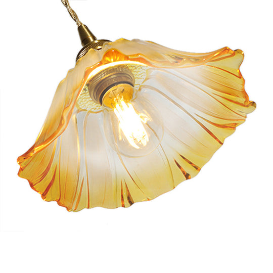 Textured Glass Pendant Lighting: Blossom Industrial 1-Light Ceiling Fixture In Brass - Perfect For