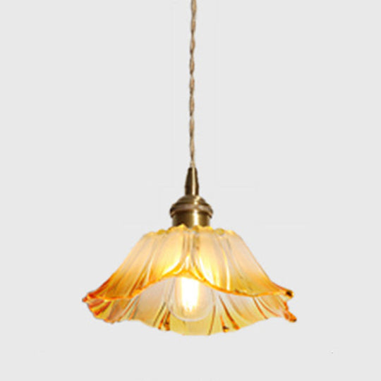 Textured Glass Pendant Lighting: Blossom Industrial 1-Light Ceiling Fixture In Brass - Perfect For