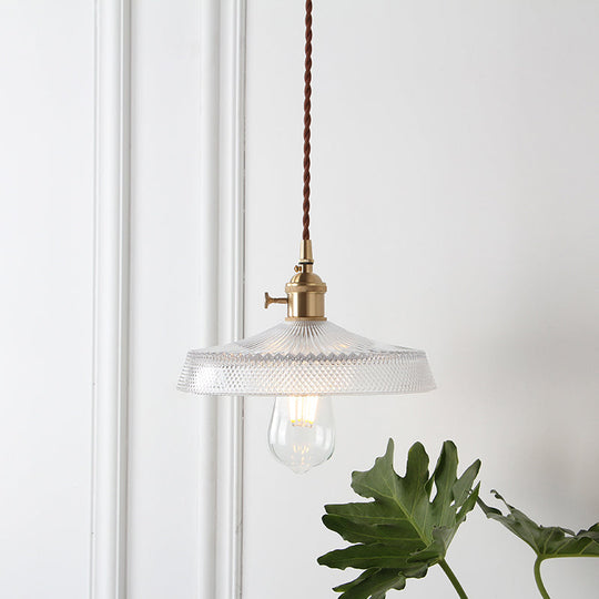 Geometry Clear Lattice Glass Pendant Hanging Lamp: Farmhouse Dining Room Lighting in Brass