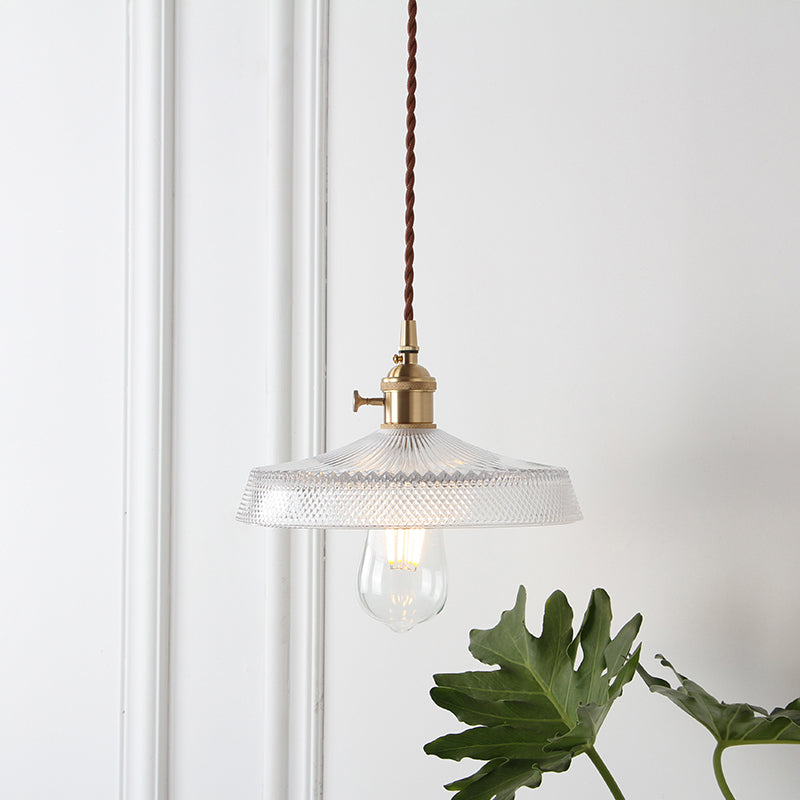 Farmhouse Pendant Light With Clear Glass Shade And Brass Finish / A