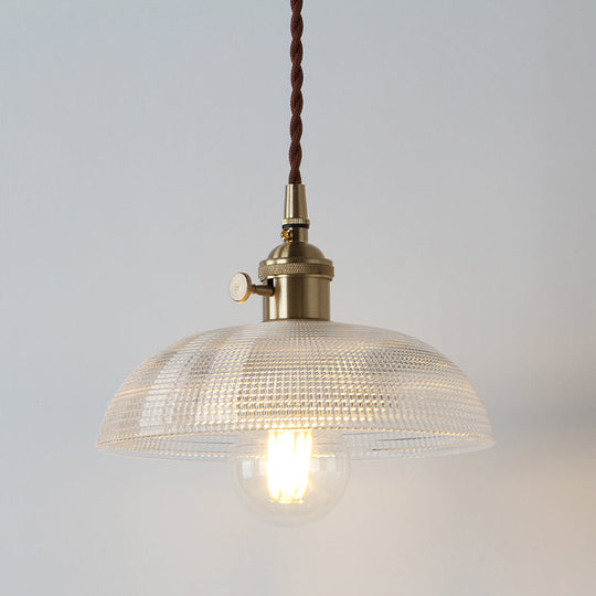 Geometry Clear Lattice Glass Pendant Hanging Lamp: Farmhouse Dining Room Lighting in Brass