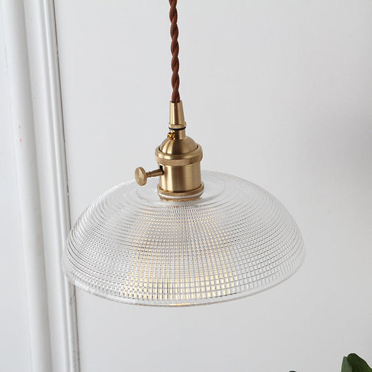 Geometry Clear Lattice Glass Pendant Hanging Lamp: Farmhouse Dining Room Lighting in Brass