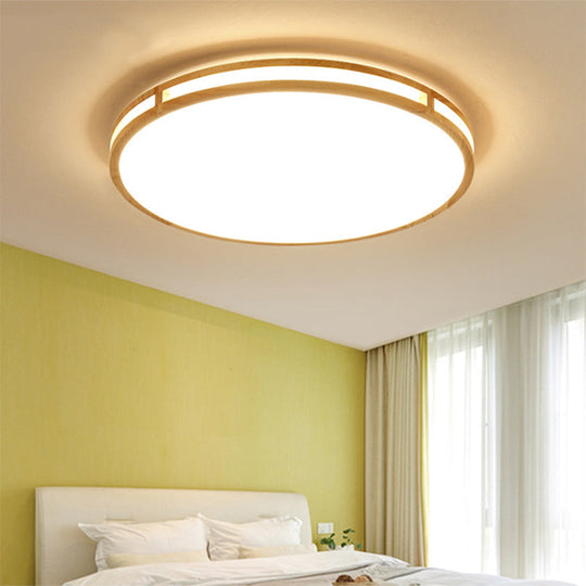 Wooden Round Flush Ceiling Lamp: 16/19.5 Wide Acrylic Simple Style Light For Dining Room