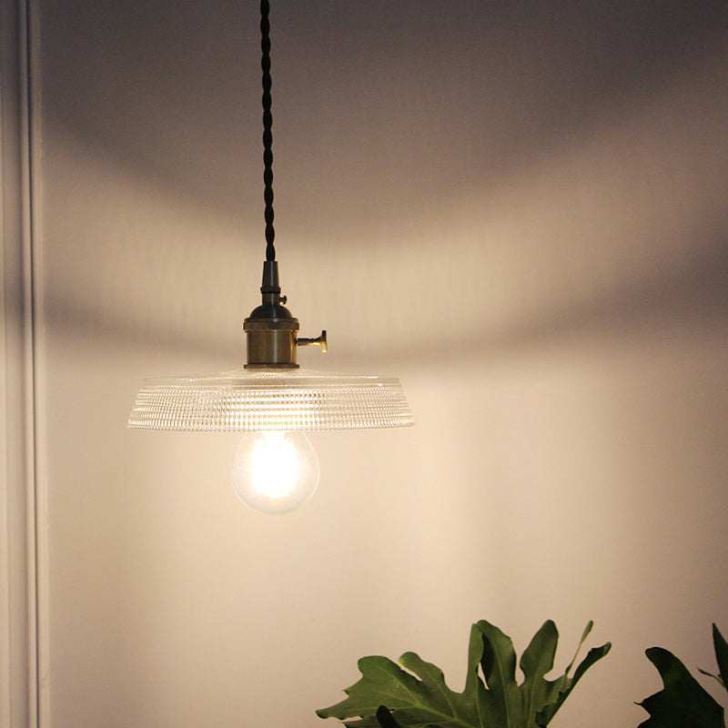 Geometry Clear Lattice Glass Pendant Hanging Lamp: Farmhouse Dining Room Lighting in Brass