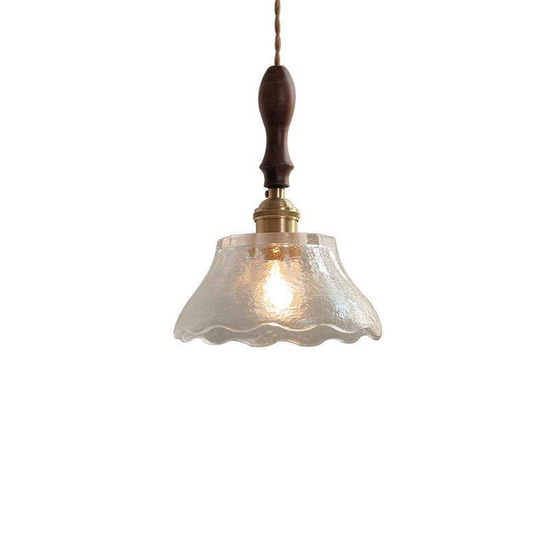 Modern Farmhouse Brass Scalloped 1-Light Suspension Lamp with Water Glass: Hanging Light