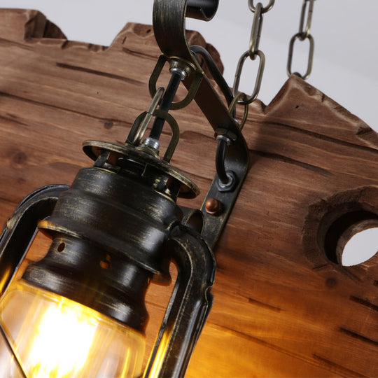 Coastal Clear Glass Chandelier Pendant Light With Wood Fish - Black Kerosene 6 Head Restaurant