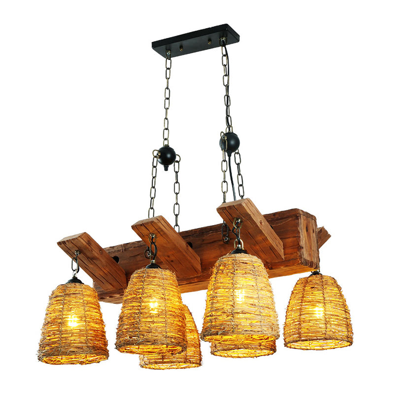 Rattan Pendant Chandelier - Industrial Hanging Light For Dining Room