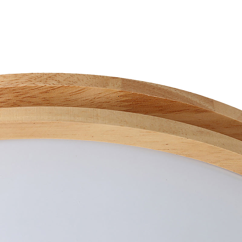 Wooden Round Flush Ceiling Lamp: 16/19.5 Wide Acrylic Simple Style Light For Dining Room