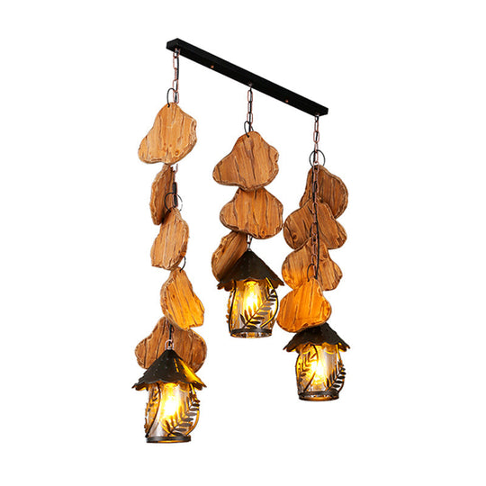 Nautical Lantern Pendant Light With Clear Glass & Wooden Leaf Pattern Wood / F