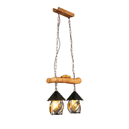 Nautical Lantern Pendant Light With Clear Glass & Wooden Leaf Pattern Wood / D